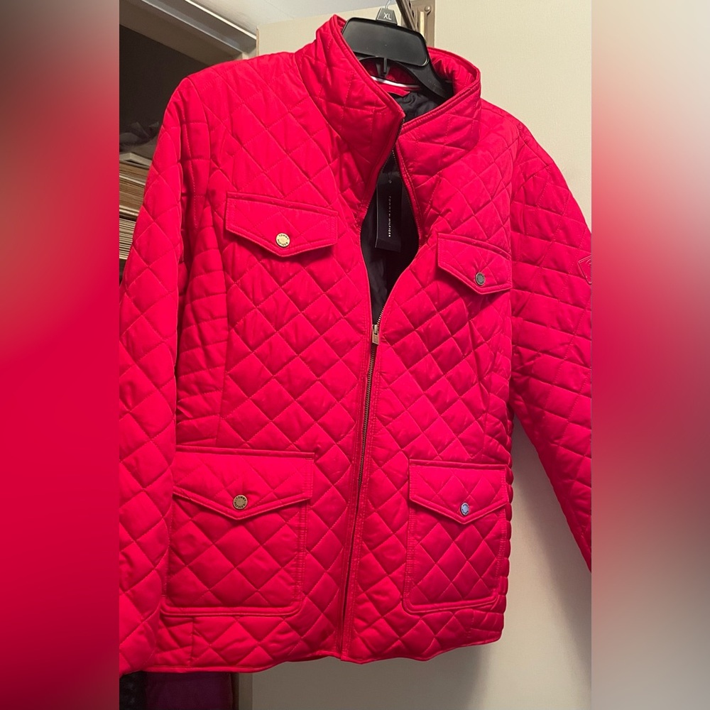 Tommy Hilfiger Bright Red Quilted Puffer Jacket